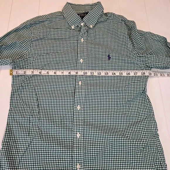 Polo Ralph Lauren Men's M Button Down Shirt Green Gingham Slim Fit Long Sleeve - Picture 6 of 8
